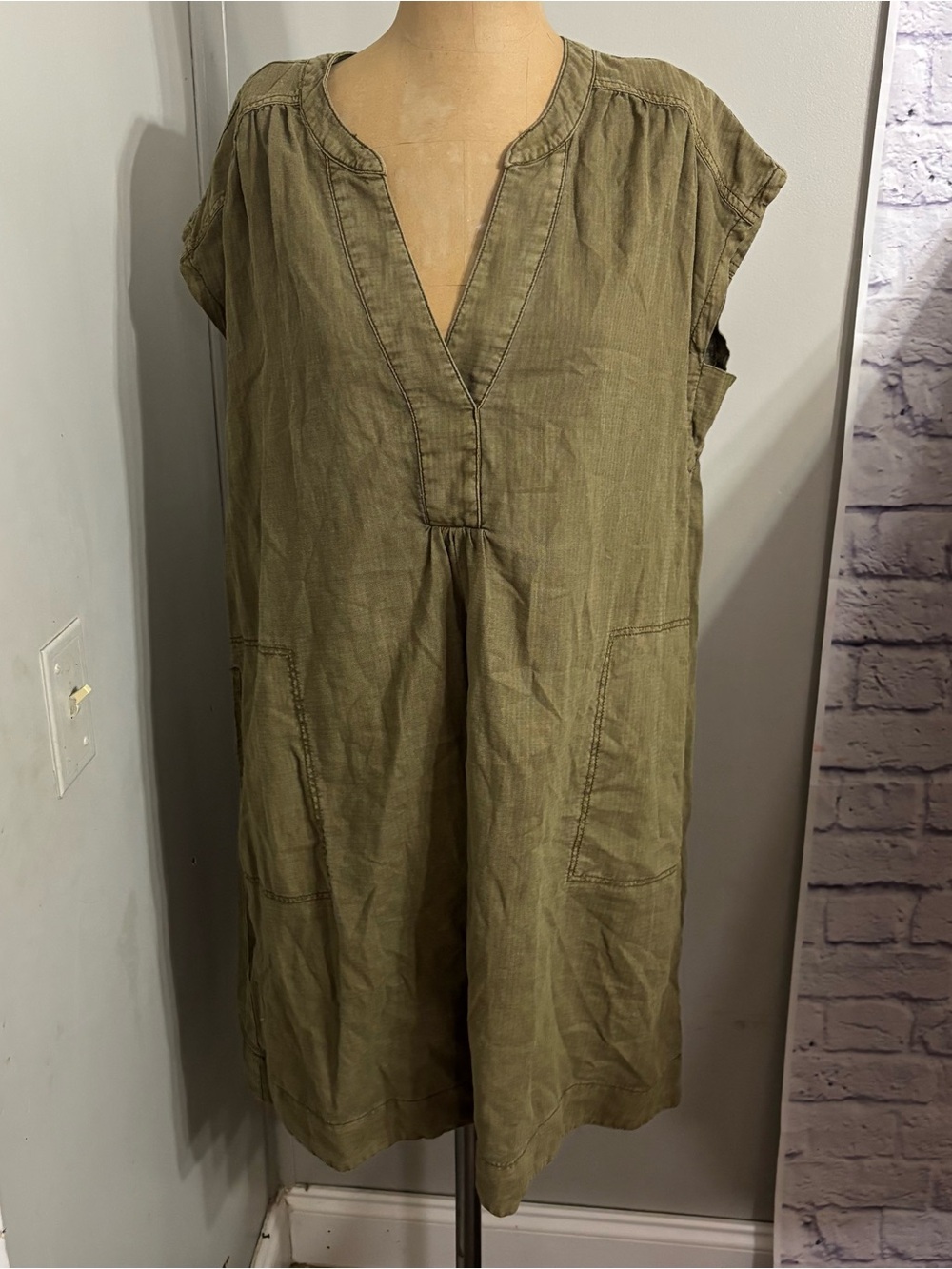 Anthropologie Olive Brown Dress with pockets, size large